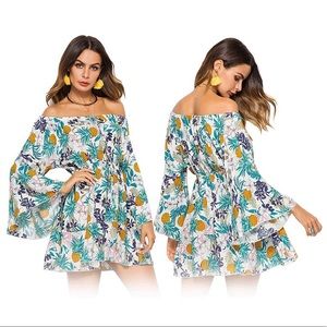 🍍Off Shoulder Bohemian Dress Pineapple print